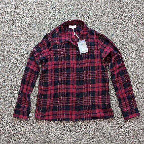 NWT Thread And Supply Button Down Plaid Shirt Size Medium Red Black and Gold - Picture 2 of 8